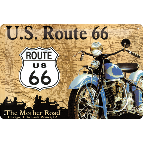 Route 66 mit Harley - mittleres Schild
